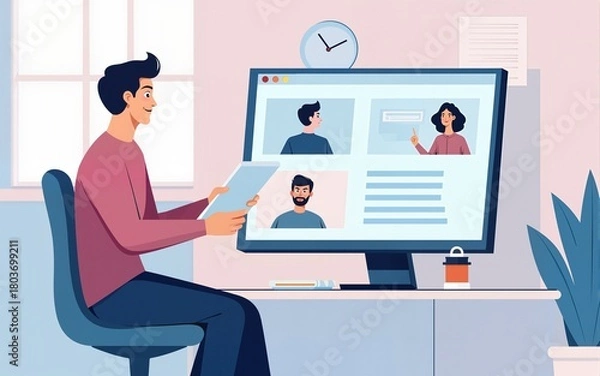 Obraz The vector banner of Remote work with minimal illustration. Creative flat design for web banner, business presentation, online article. High quality