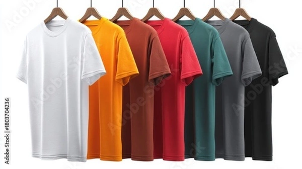 Fototapeta ハンガーに掛かったカラフルなTシャツ