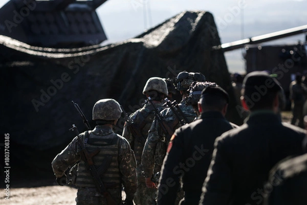 Fototapeta Romanian army soldiers during a NATO Multinational Exercise