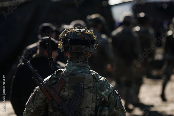 Fototapeta Romanian army soldiers during a NATO Multinational Exercise