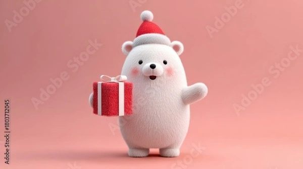 Obraz クリスマスプレゼントを持った白いクマ