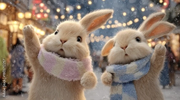 Obraz マフラーを巻いた可愛いうさぎ