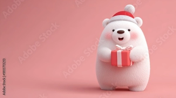 Obraz クリスマスプレゼントを持った白いクマ