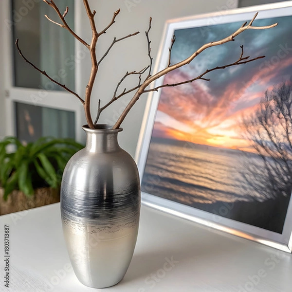 Fototapeta Silver vase with airbrushed gradient finish, sleek modern design.
