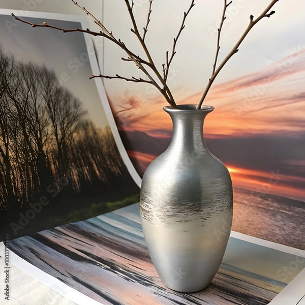 Fototapeta Silver vase with airbrushed gradient finish, sleek modern design.