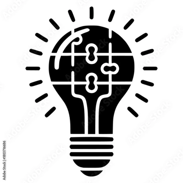 Obraz Bulb Puzzle black vector icon with transparent background 