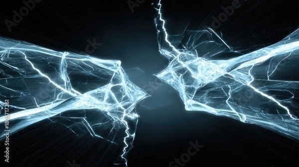 Fototapeta tectonic. Glowing crystal tectonic plates collide, sending fractal shockwaves in slow motion. STEM education sheets, lab safety posters, designed for biotech research communications.