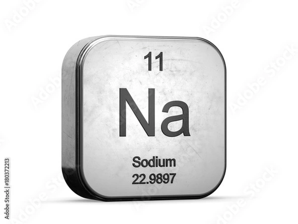 Fototapeta Sodium element from the periodic table. Metallic icon 3D rendered on white background