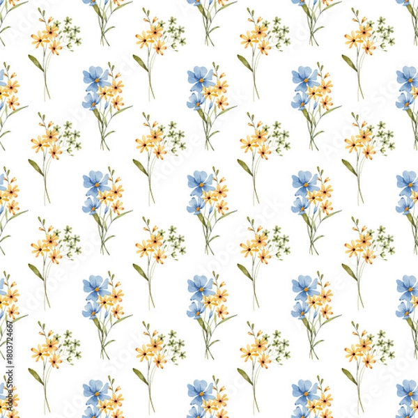 Fototapeta Seamless pattern, flower background with watercolor bouquets. Repeat fabric wallpaper print texture. Perfectly for backdrop, wrapped paper.