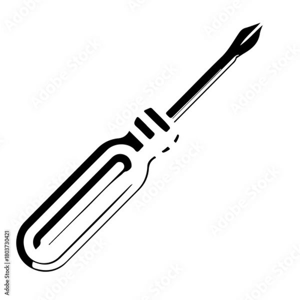 Fototapeta Illustration of a black and white screwdriver with a handle and a pointed tip on a white background