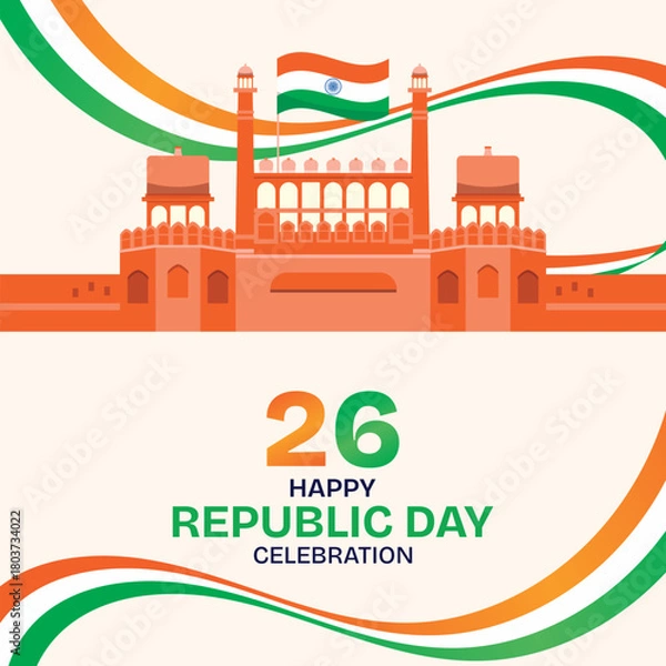 Obraz 26 January India Republic Day Celebration with Red Fort and Tricolor Waves