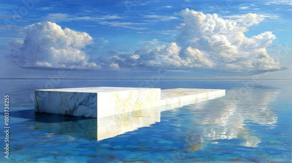 Obraz White Marble Podium on the Edge of Calm Water