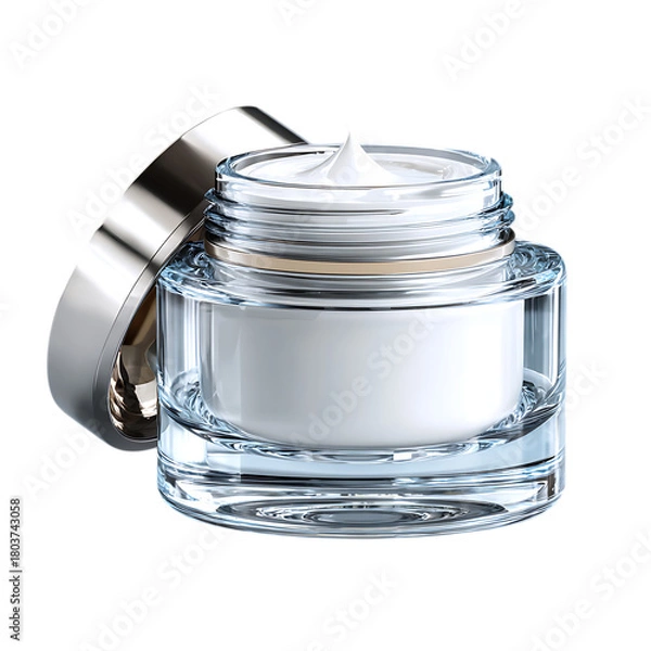Fototapeta Luxury skincare product in a clear glass jar with silver lid for anti aging and moisturizing beauty routine