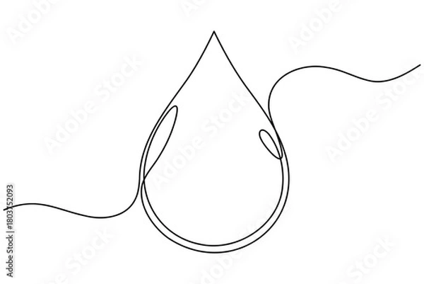 Obraz Water drop continuous one line drawing on white background minimalist clean rain icon outline vector illustration