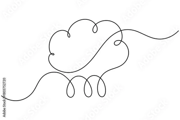 Fototapeta Water drop continuous one line drawing on white background minimalist clean rain icon outline vector illustration