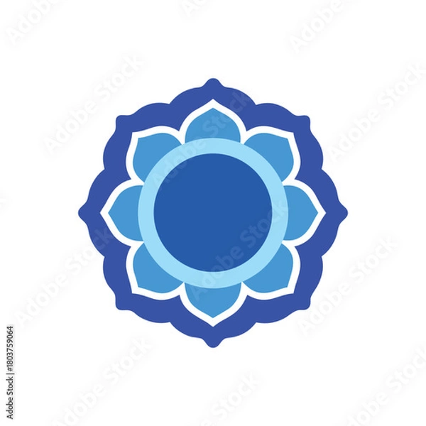 Fototapeta Blue floral circular vector emblem with a stylized lotus mandala design, ideal for spiritual or wellness concepts on a white background