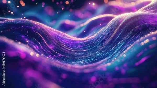 Obraz Digital wave flowing with glittering data particles