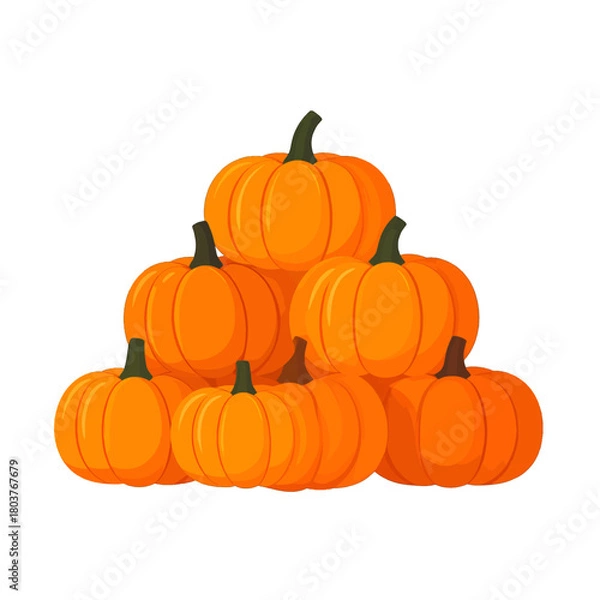 Fototapeta Pile Of Bright Orange Pumpkins Stacked Together In A Pyramid Shape On A White Background