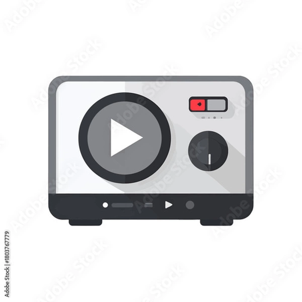 Fototapeta Retro Radio Player With Play Button and Volume Knob White Background Flat Design Style