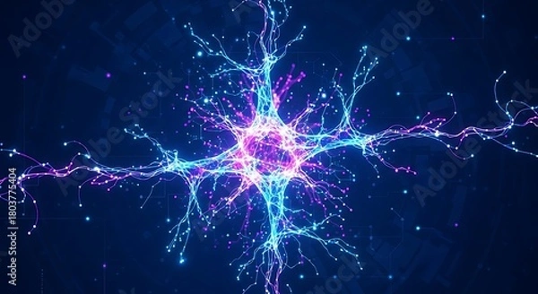 Fototapeta Vibrant Cosmic Neural Network Explosion of Glowing Particles Simulating Brain Activity in Deep Space