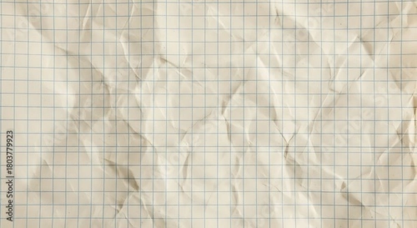 Obraz Textured crumpled paper with faint blue and black grid lines creating a vintage blueprint background