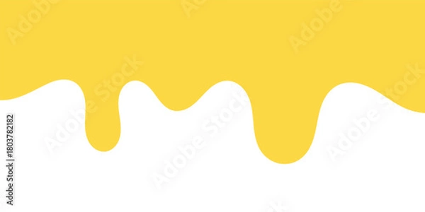 Fototapeta Abstract vector graphic of yellow liquid, like honey or paint, dripping down on a white background.