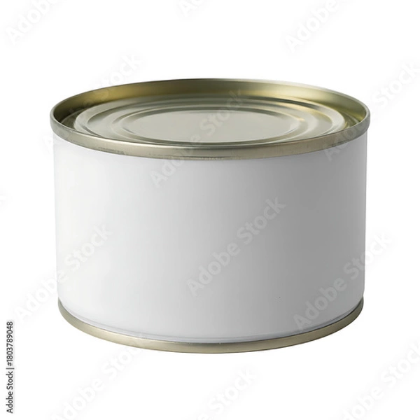 Fototapeta A blank white label on a metal food can isolated on transparent background