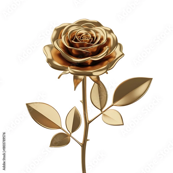 Fototapeta Exquisite golden rose with detailed petals and leaves isolated on transparent background