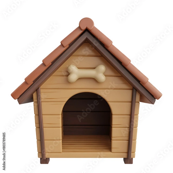 Fototapeta A charming wooden dog house with a bone detail isolated on transparent background