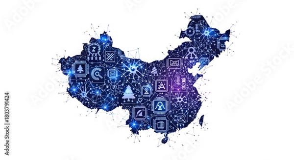 Obraz China's Digital Landscape A Tech-Infused Map of Innovation and Connectivity