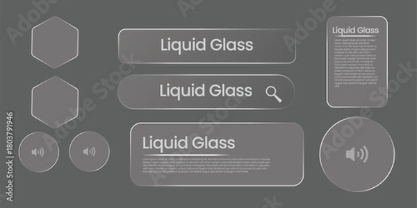Obraz liquid glass Set vector elements with realistic glow effect. Liquid glass effect for smartphone icon interface isolated vector illustration