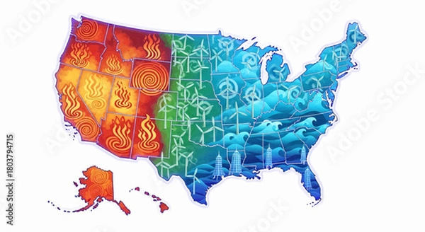 Obraz United States Energy Map Illustrating Renewable Energy Sources & Power Generation