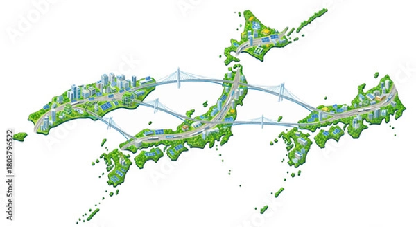 Obraz Network of cities and infrastructure across Japan, symbolizing connectivity and development