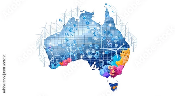Obraz Australia's Renewable Energy Wind Turbines, Solar Panels, and Coastal Energy