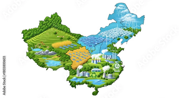 Obraz Map of China Representing Renewable Energy and Natural Resources