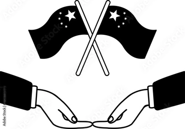Obraz black and white illustration of A pair of hands holding a chinese flag