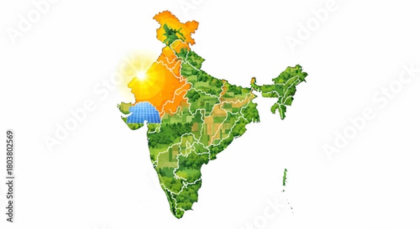 Obraz Vibrant Green India Map with States Highlighted in Colors of Nature's Beauty