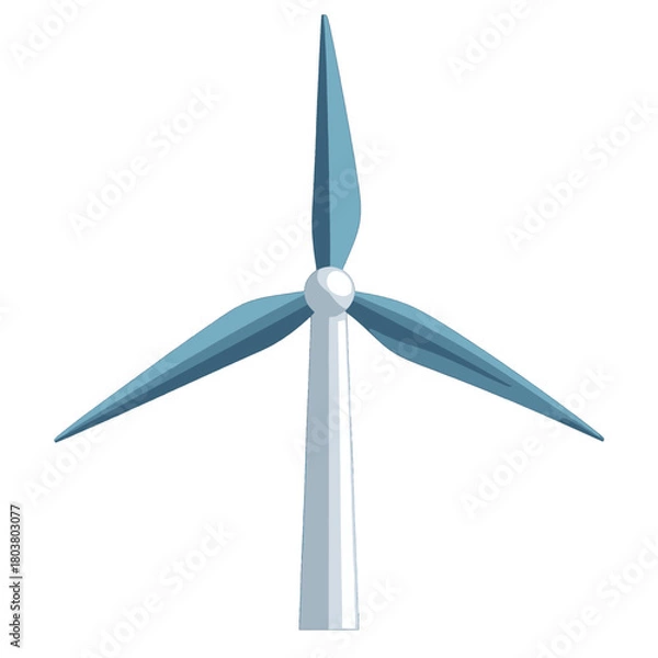 Obraz Modern Wind Turbine With Blue Blades on White Background Renewable Energy Source Power Generation Clean Energy Technology