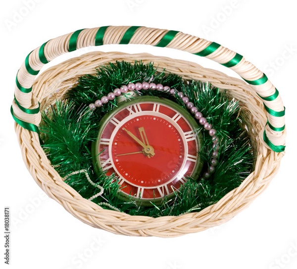 Obraz Clock in Christmas Basket