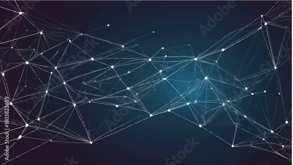 Fototapeta Abstract technology network background with glowing stars, lines, and blue digital pattern for communication and winter holiday design