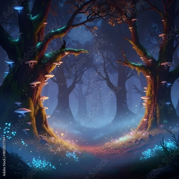 Obraz Mystical Healing Forest at Night
