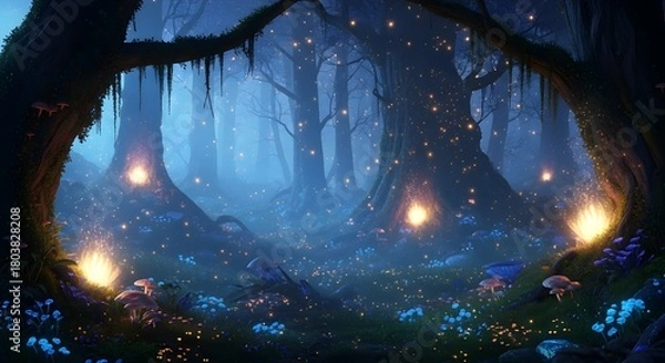 Obraz Mystical Healing Forest at Night
