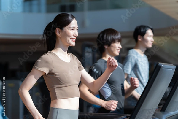 Obraz スポーツジムでトレーニングをする若者　撮影協力:スポーツクラブ&サウナスパ ルネサンス幕張24