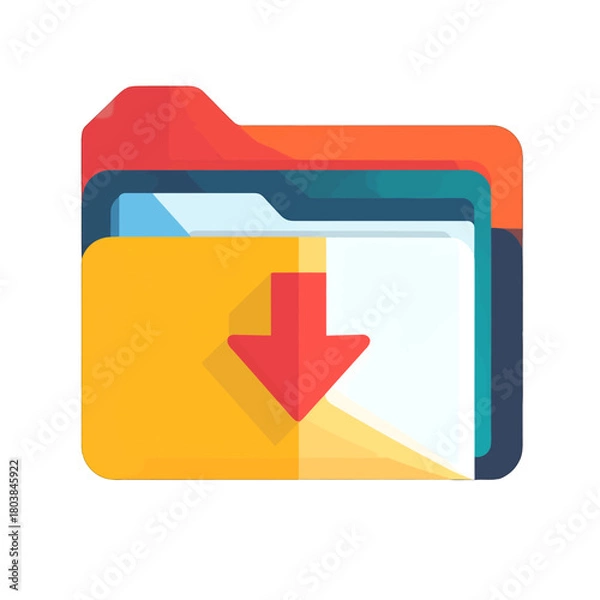 Fototapeta Colorful Download Icon with Arrow in a Gold Folder for Web Design