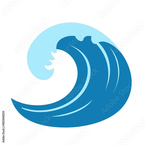 Fototapeta Stylized Blue and Light Blue Ocean Wave Isolated on White Background in Vector Art