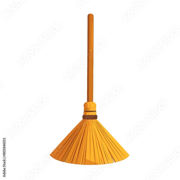 Fototapeta Isolated Vector Image of a Yellow Straw Broom with a Brown Wooden Handle on a Clean White Background, Optimized for Stock Photography