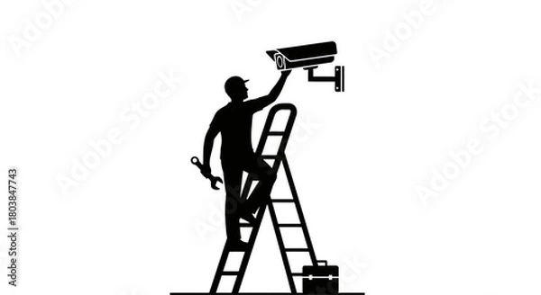 Obraz Professional installing security camera adds safety and protection