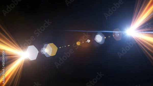 Fototapeta Bright lens flare effect with streaks of light on white background