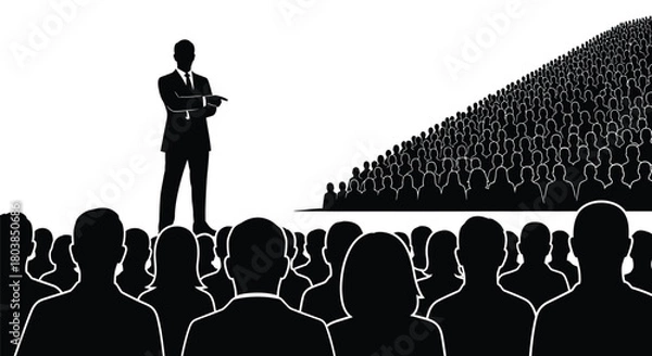 Obraz Confident leader addresses vast audience, inspiring collective action and success.