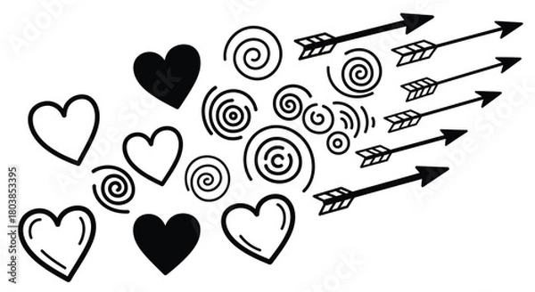 Obraz Dynamic hearts and arrows collection for Valentine's Day and love themes